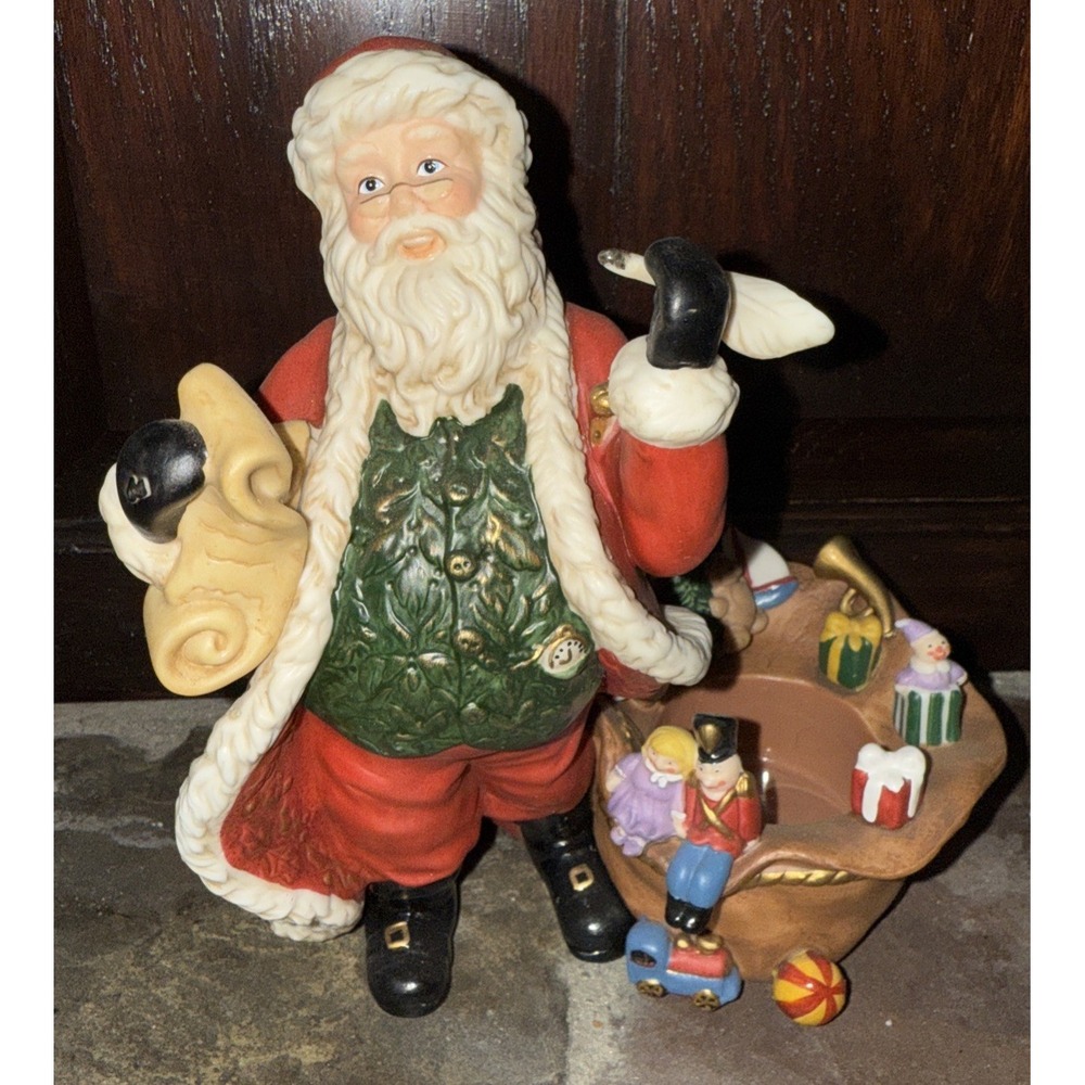 Vintage Partylite Checking His List Santa Tealight Candle Holder Ceramic